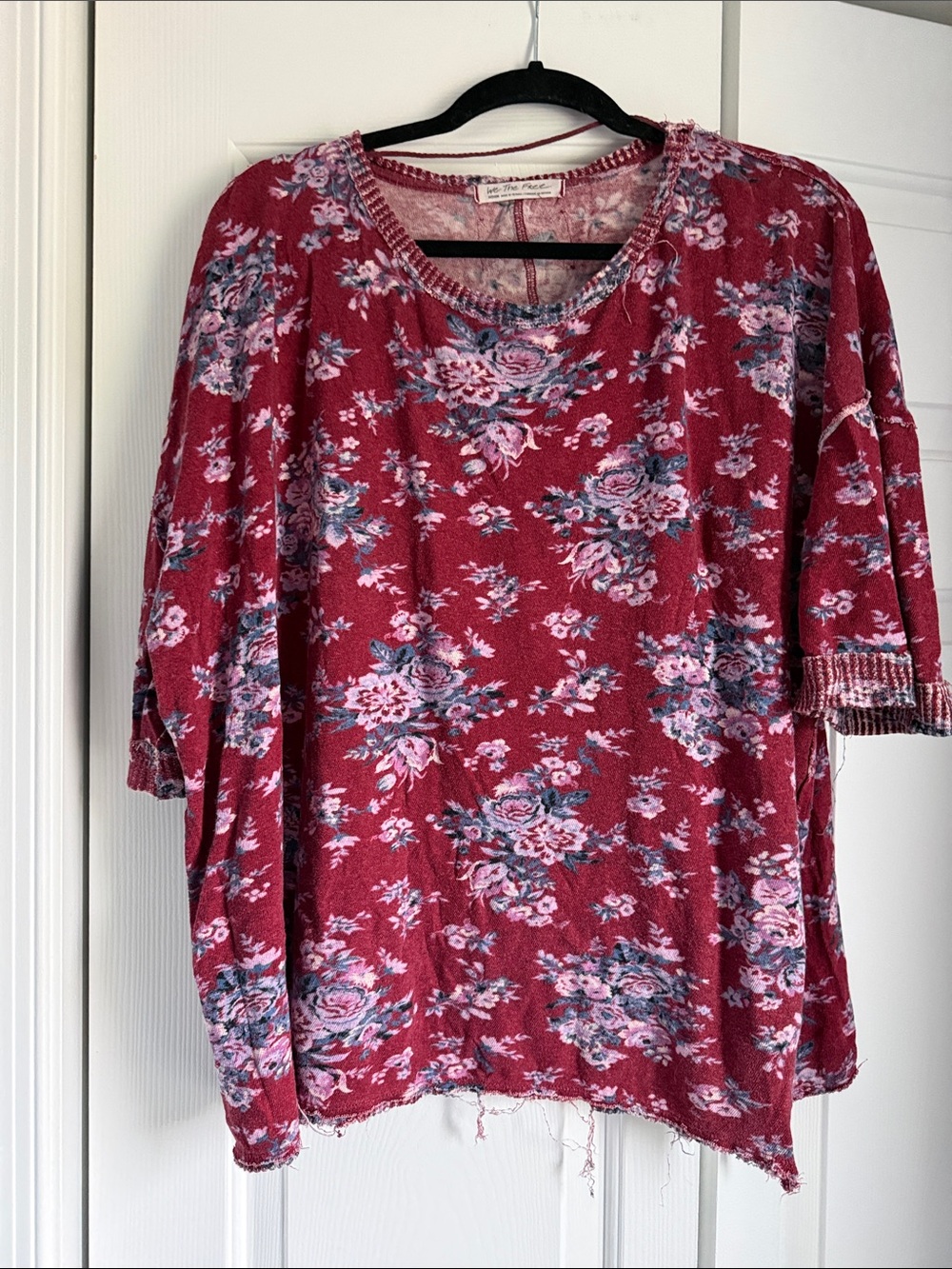 Free People Floral Short-Sleeve Scoop Neck Top